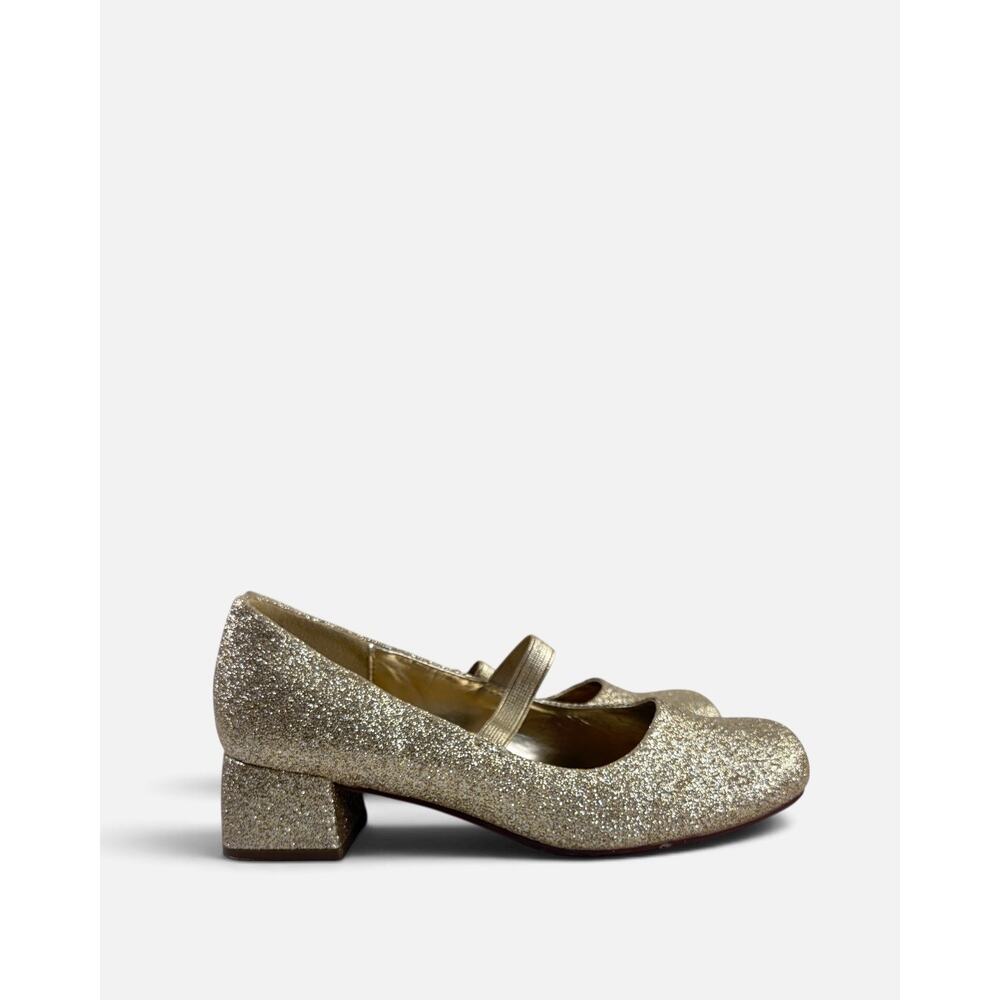 Sonoma Girls Gold Glitter Mary Jane Low Block Heel Dress Shoes Sz 5